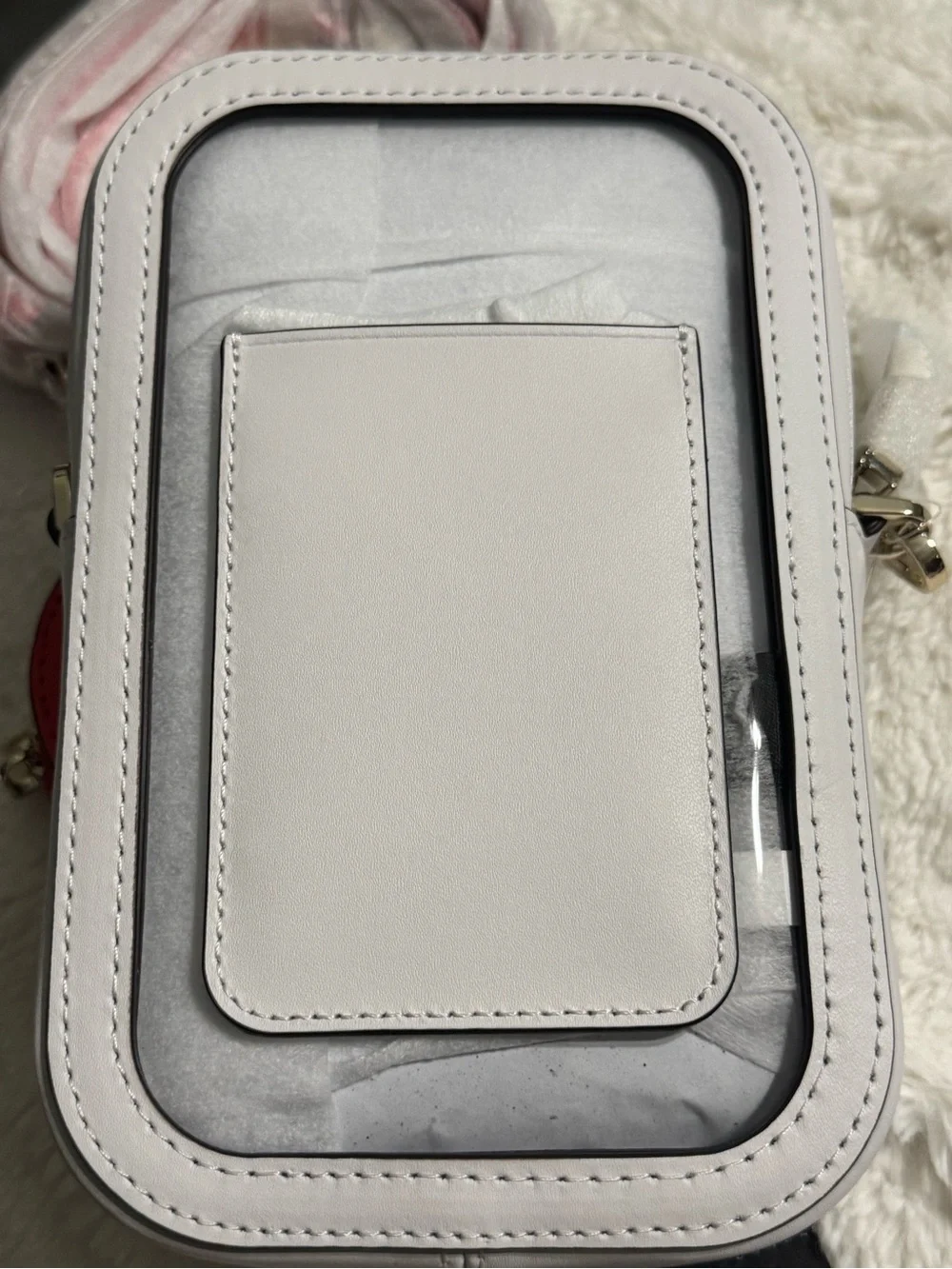 kate spade White Clear Crossbody with Red Heart Coin Pouch and Rainbow Strap